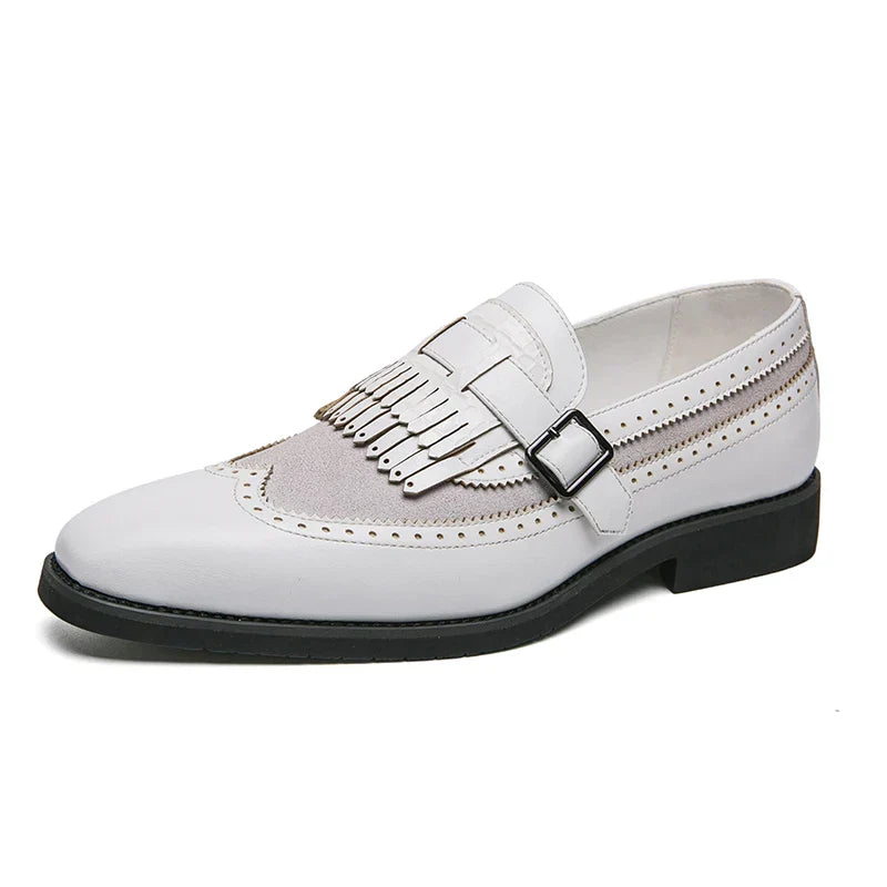 CALORA_ Leren Brogues met Franje en Sleek Gesp voor Dames en Heren
