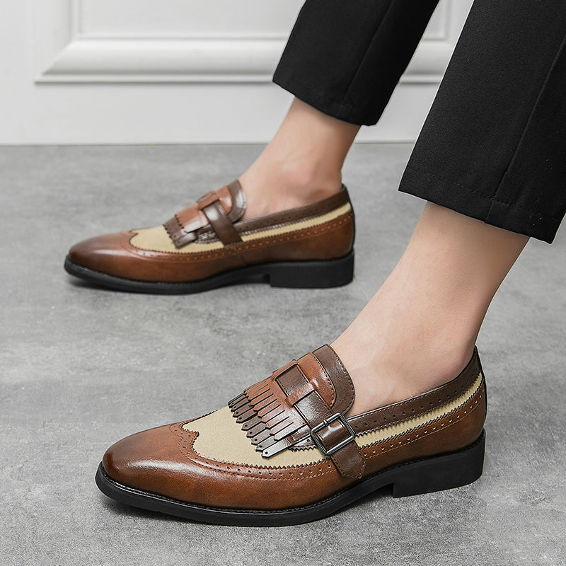 CALORA_ Leren Brogues met Franje en Sleek Gesp voor Dames en Heren