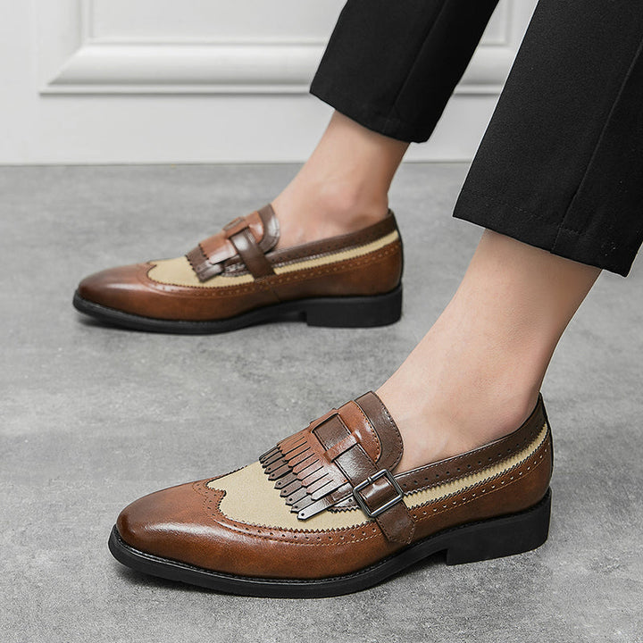 CALORA_ Leren Brogues met Franje en Sleek Gesp voor Dames en Heren