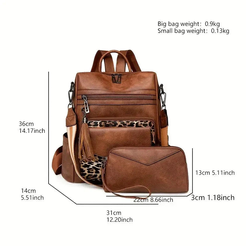 CALORA_ Leren Dames Rugzak met Extra Tas voor Kleine Voorwerpen