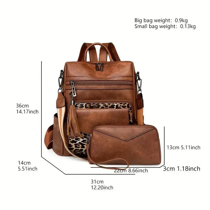 CALORA_ Leren Dames Rugzak met Extra Tas voor Kleine Voorwerpen