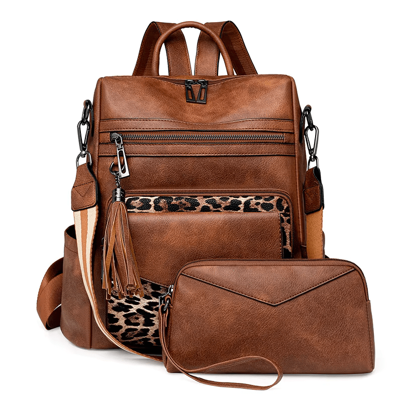 CALORA_ Leren Dames Rugzak met Extra Tas voor Kleine Voorwerpen