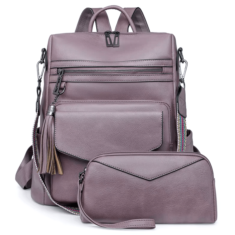 CALORA_ Leren Dames Rugzak met Extra Tas voor Kleine Voorwerpen