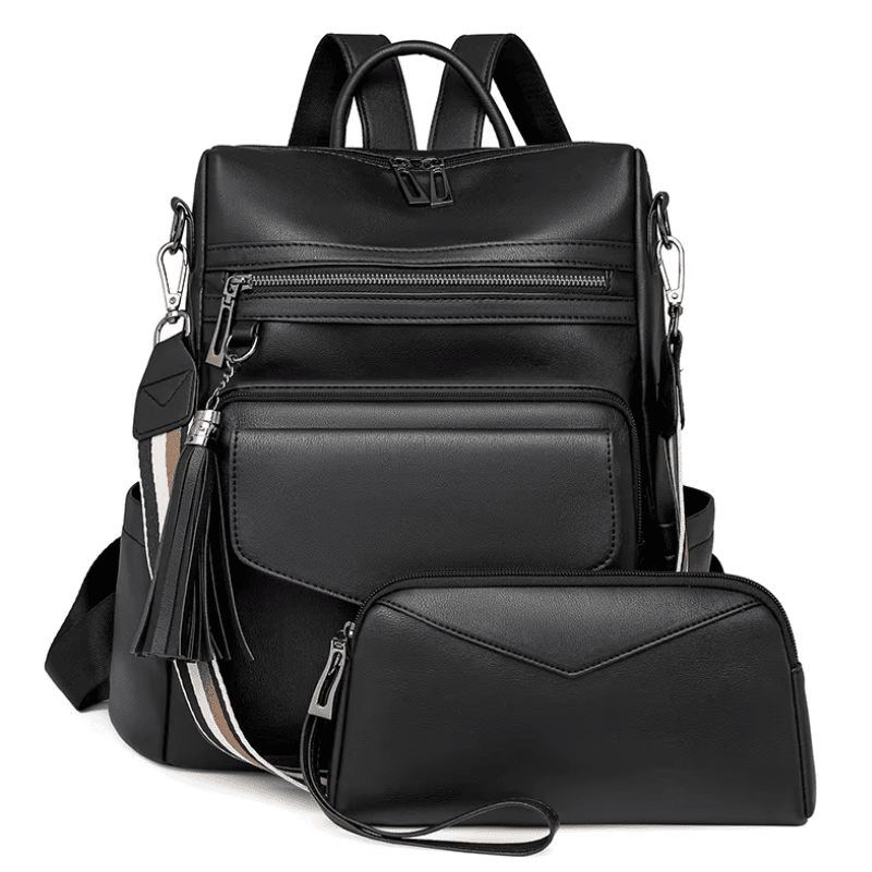 CALORA_ Leren Dames Rugzak met Extra Tas voor Kleine Voorwerpen