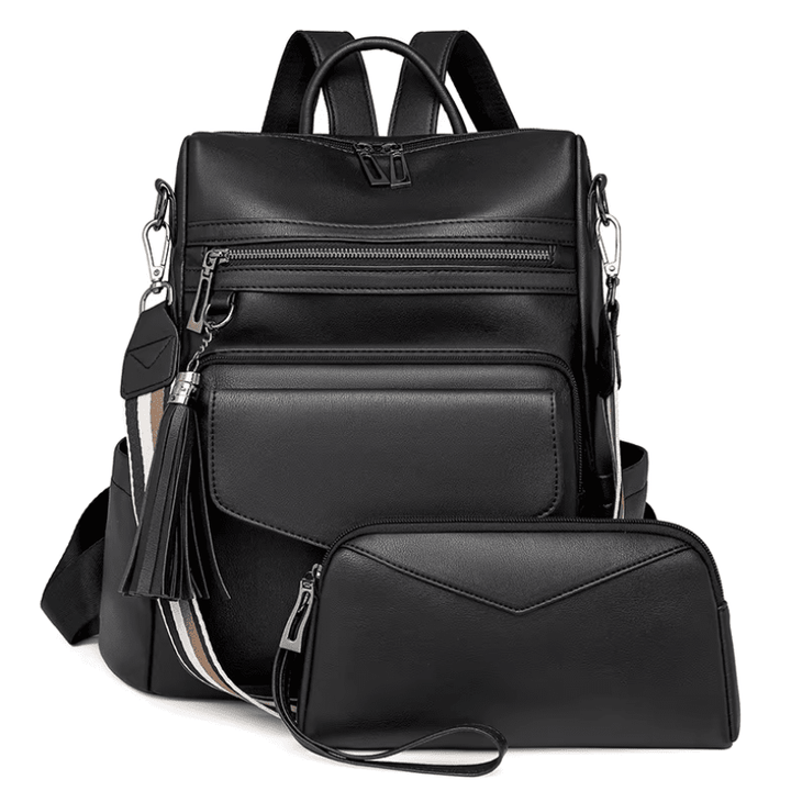 CALORA_ Leren Dames Rugzak met Extra Tas voor Kleine Voorwerpen