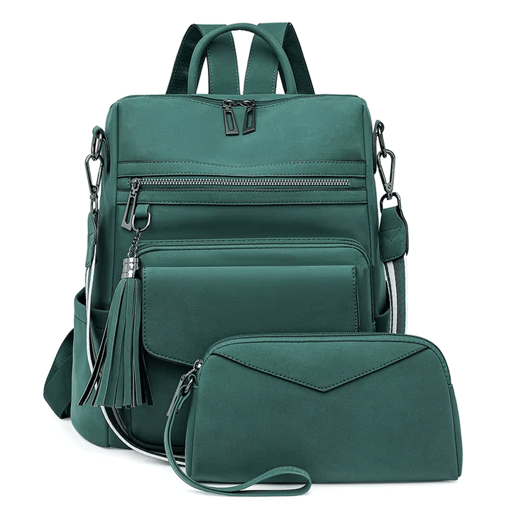 CALORA_ Leren Dames Rugzak met Extra Tas voor Kleine Voorwerpen