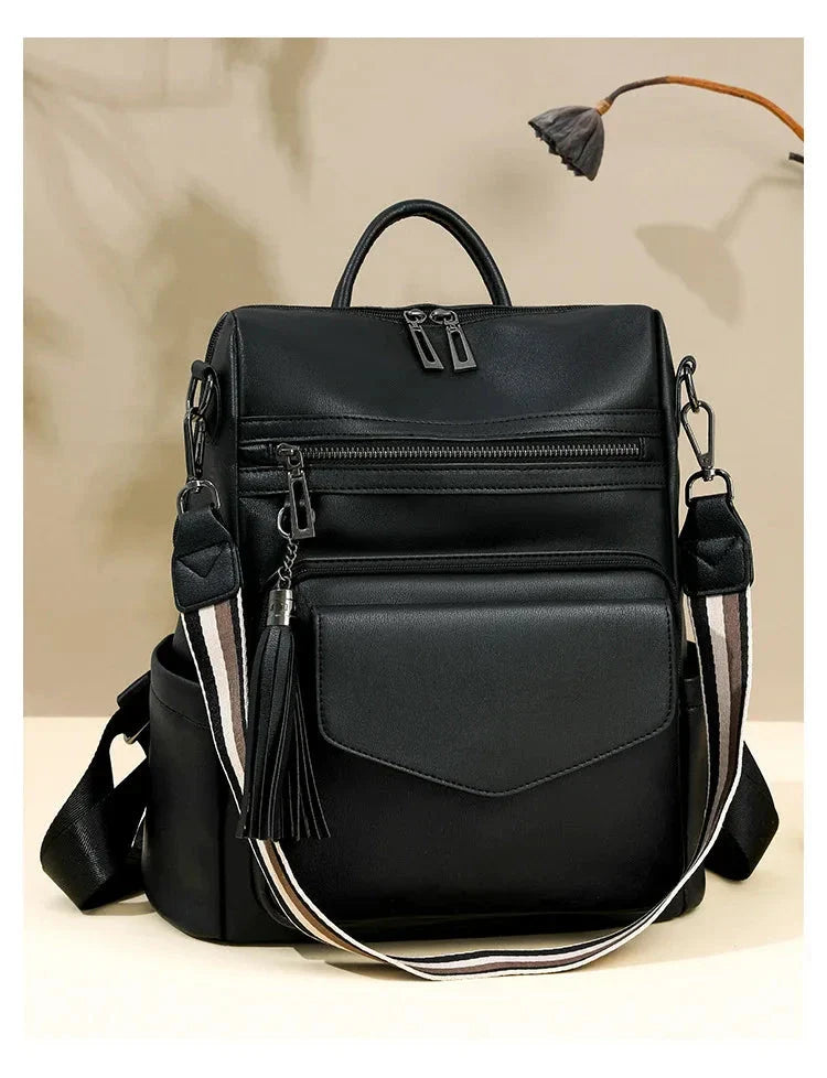 CALORA_ Leren Dames Rugzak met Extra Tas voor Kleine Voorwerpen