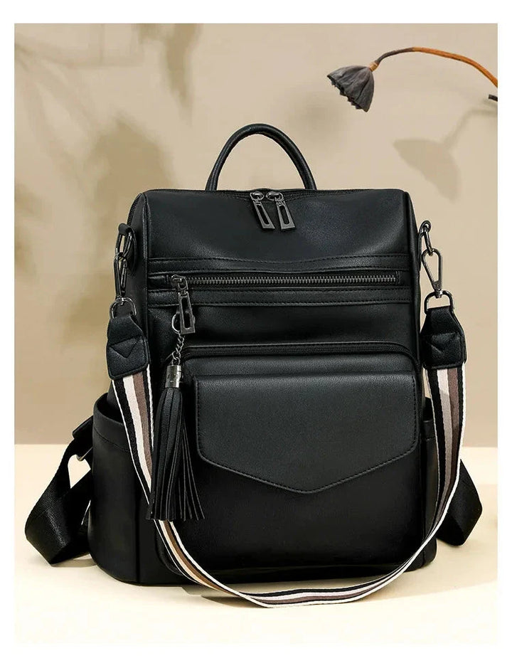 CALORA_ Leren Dames Rugzak met Extra Tas voor Kleine Voorwerpen