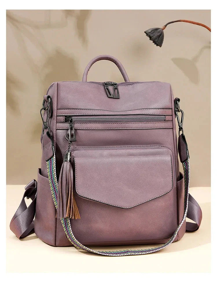 CALORA_ Leren Dames Rugzak met Extra Tas voor Kleine Voorwerpen