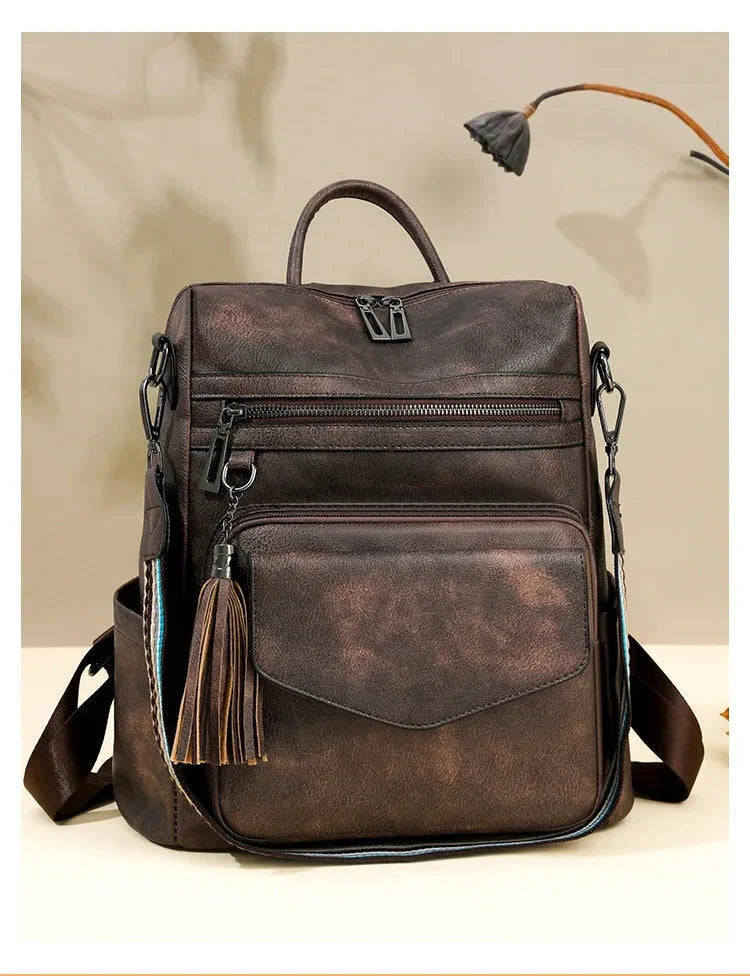 CALORA_ Leren Dames Rugzak met Extra Tas voor Kleine Voorwerpen