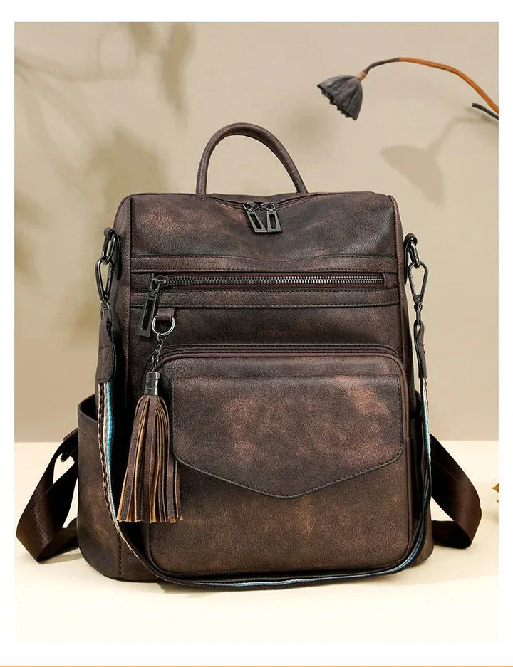 CALORA_ Leren Dames Rugzak met Extra Tas voor Kleine Voorwerpen