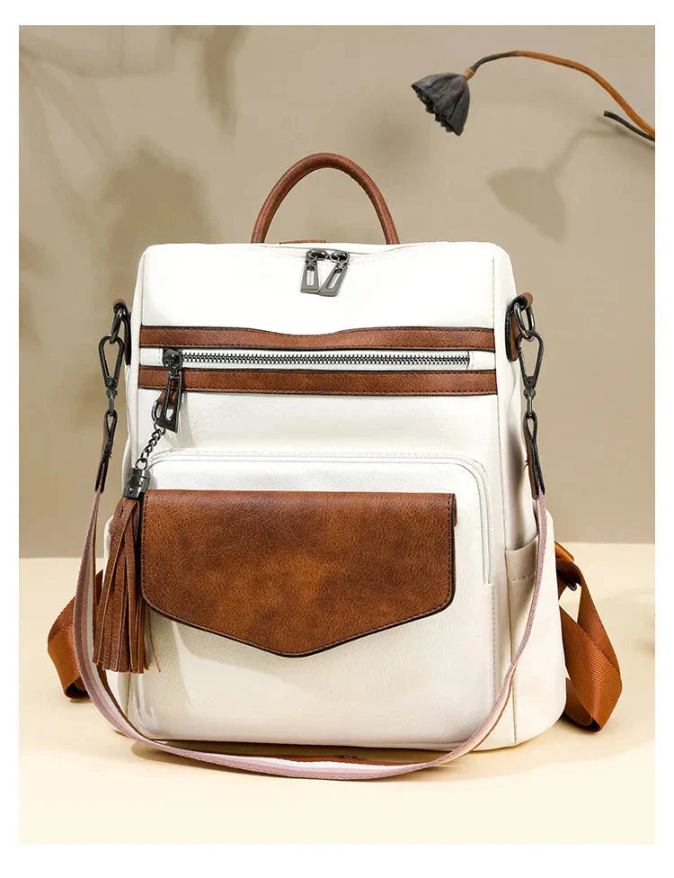 CALORA_ Leren Dames Rugzak met Extra Tas voor Kleine Voorwerpen