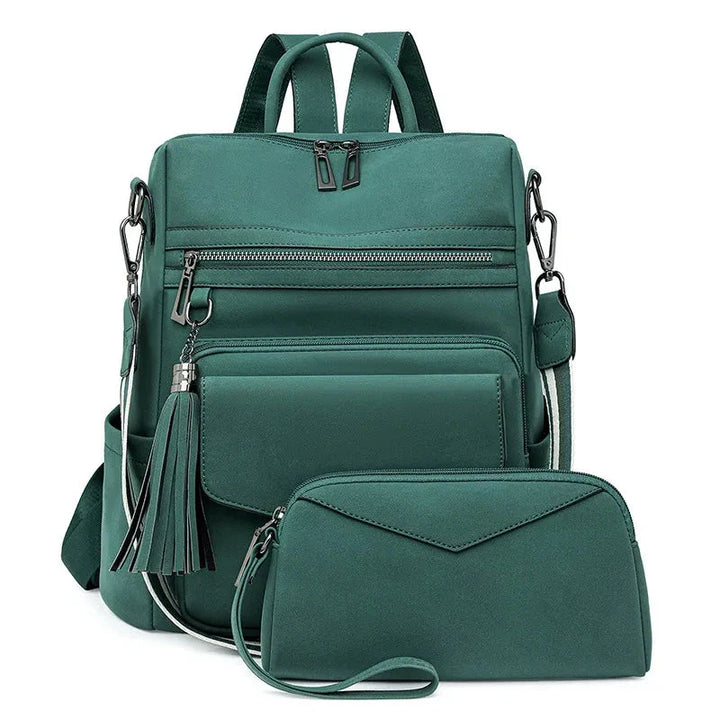 CALORA_ Leren Dames Rugzak met Extra Tas voor Kleine Voorwerpen