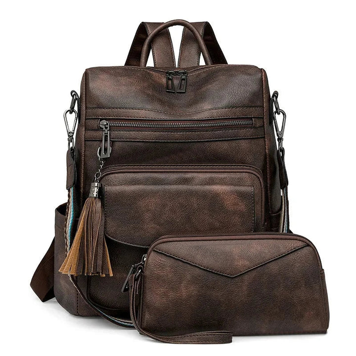 CALORA_ Leren Dames Rugzak met Extra Tas voor Kleine Voorwerpen