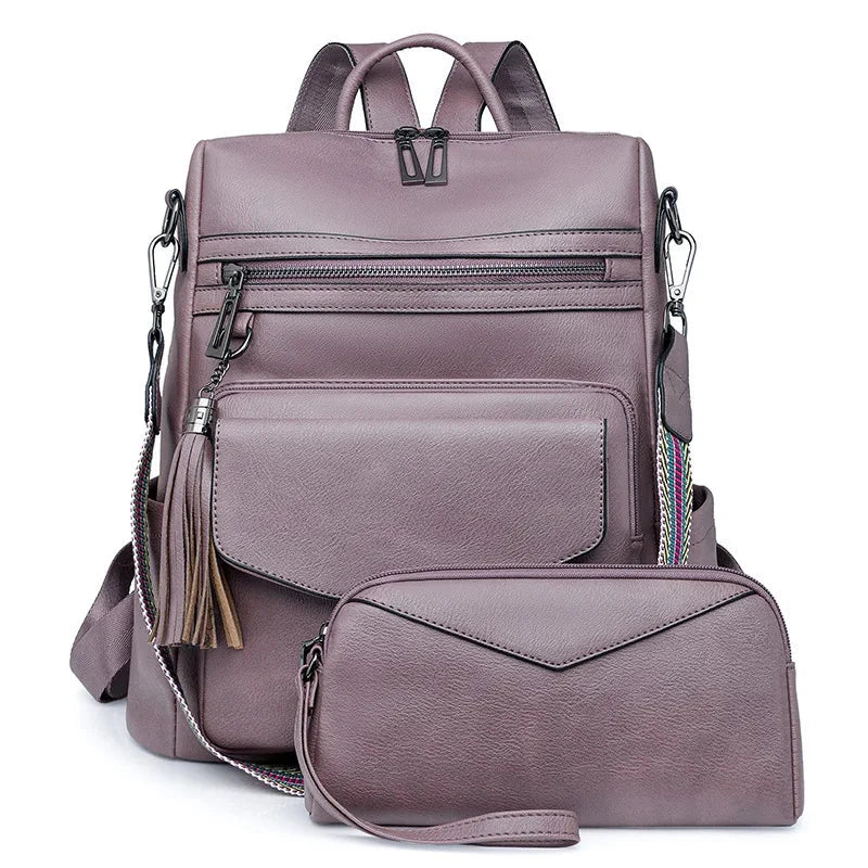 CALORA_ Leren Dames Rugzak met Extra Tas voor Kleine Voorwerpen