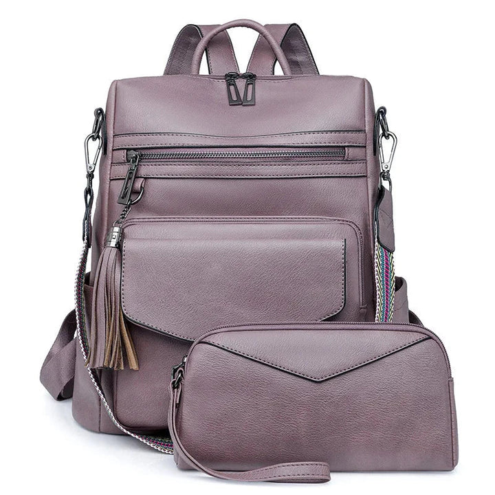 CALORA_ Leren Dames Rugzak met Extra Tas voor Kleine Voorwerpen