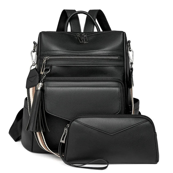 CALORA_ Leren Dames Rugzak met Extra Tas voor Kleine Voorwerpen
