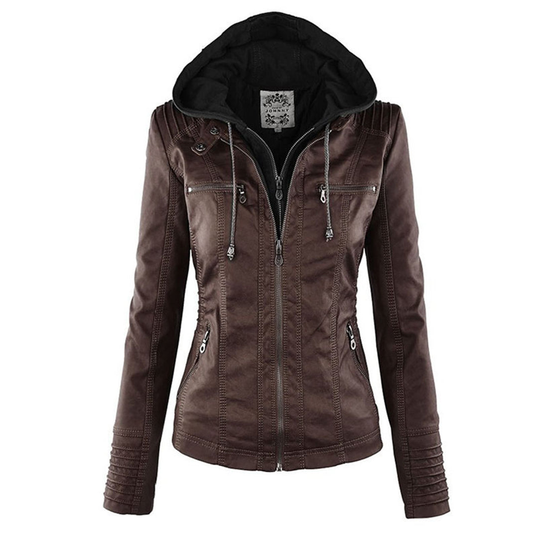 CALORA_ Leren Overgangsjas met capuchon voor dames