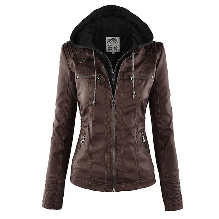 CALORA_ Leren Overgangsjas met capuchon voor dames