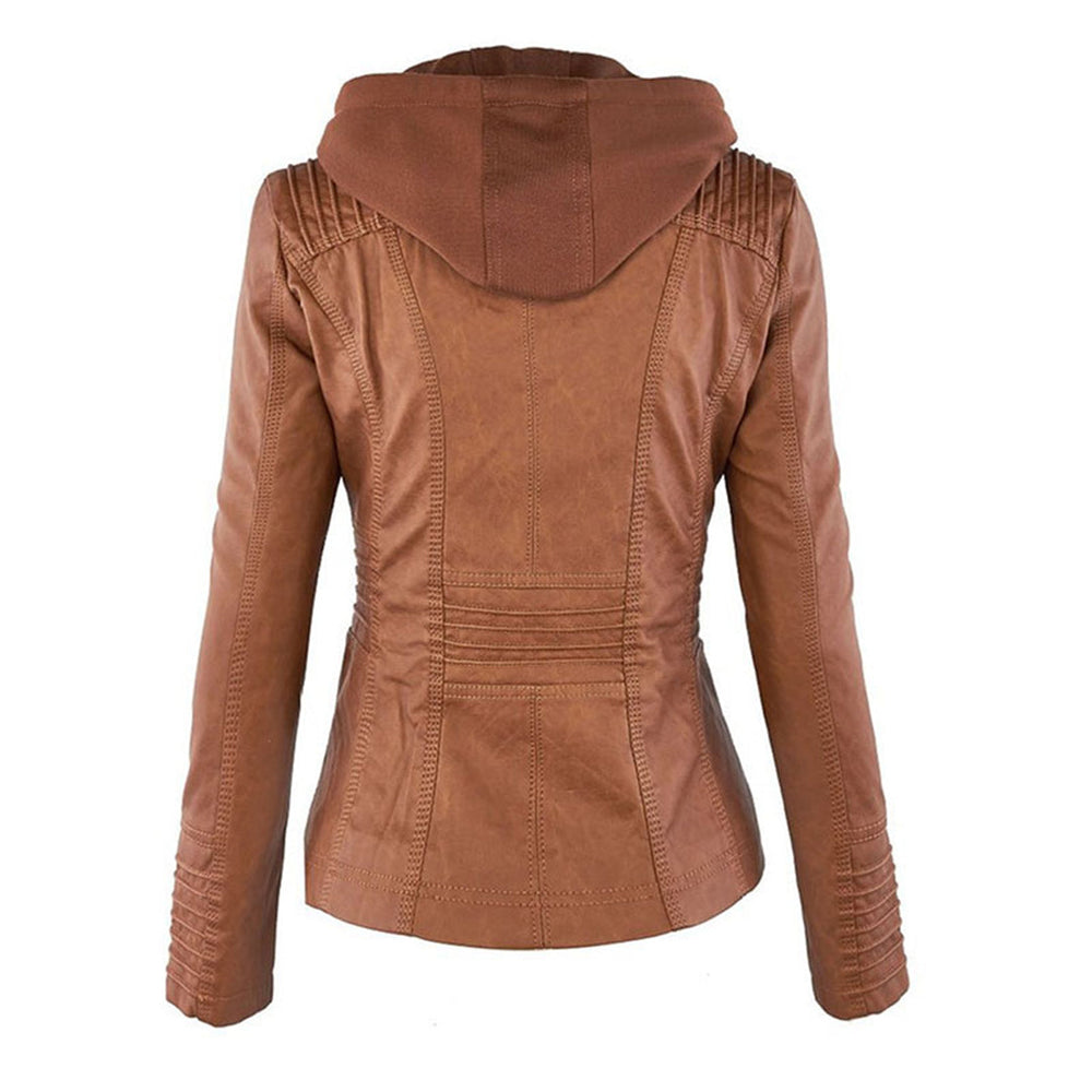 CALORA_ Leren Overgangsjas met capuchon voor dames
