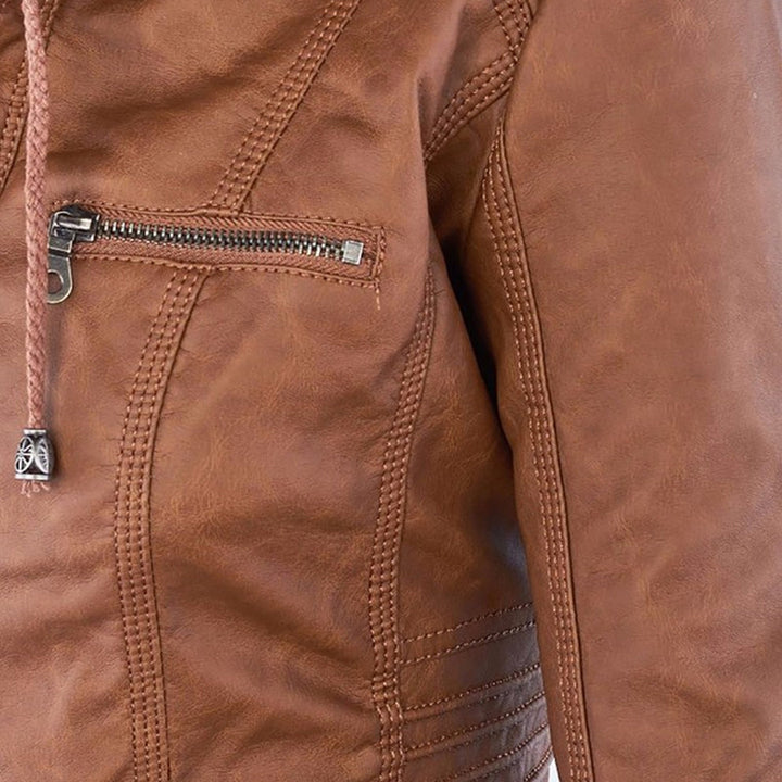 CALORA_ Leren Overgangsjas met capuchon voor dames