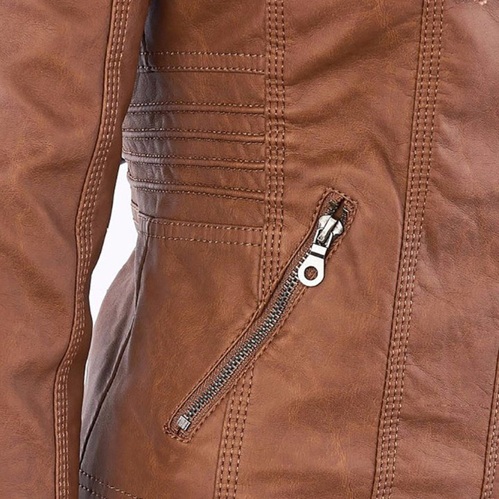 CALORA_ Leren Overgangsjas met capuchon voor dames