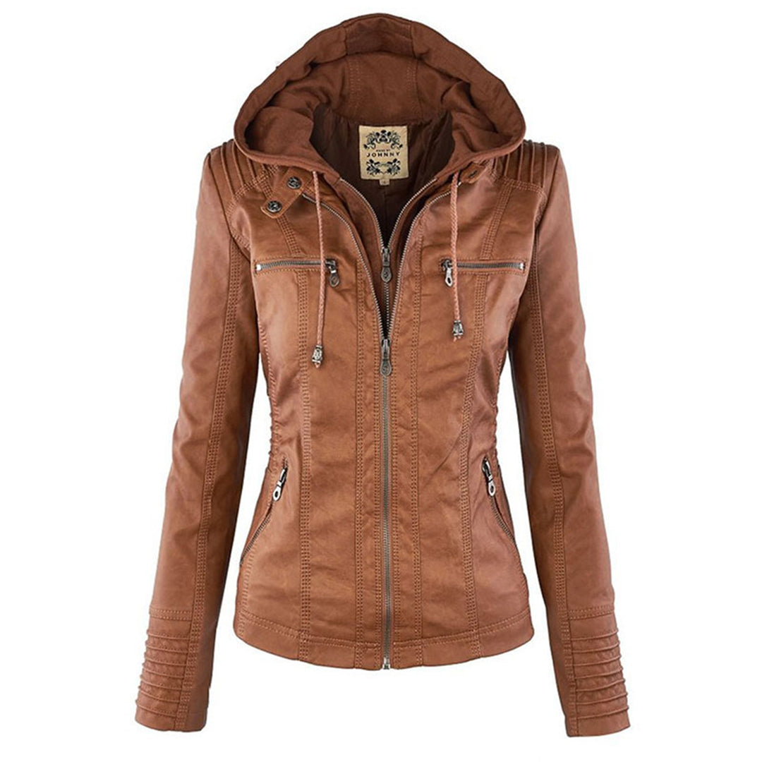 CALORA_ Leren Overgangsjas met capuchon voor dames