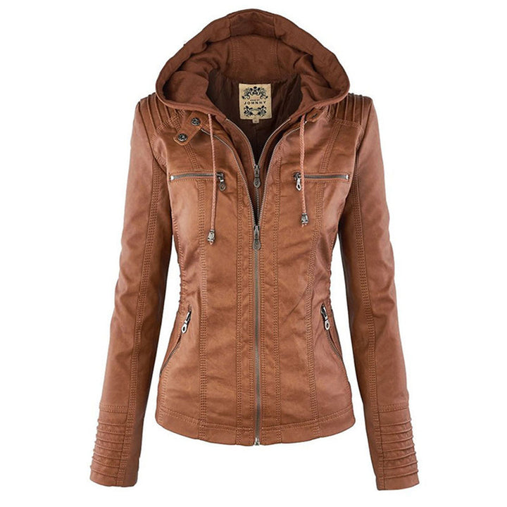 CALORA_ Leren Overgangsjas met capuchon voor dames
