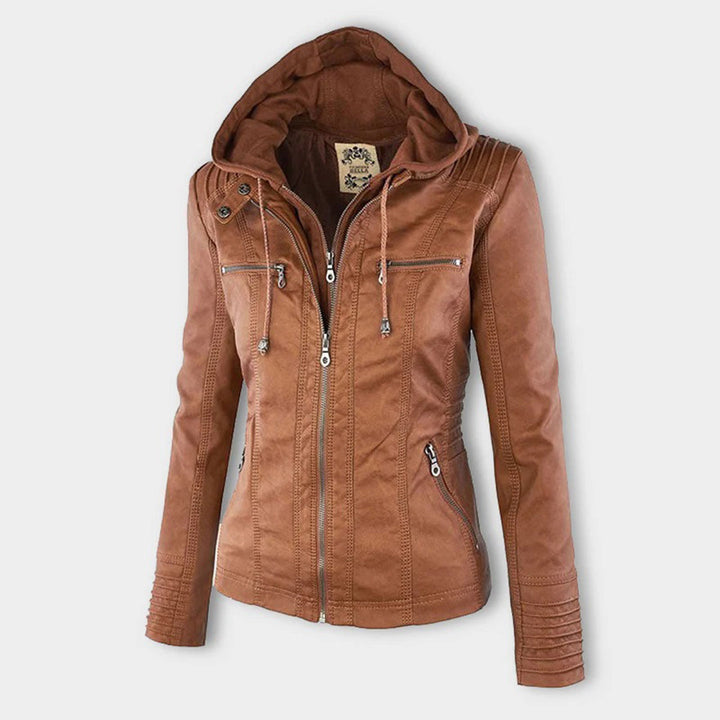 CALORA_ Leren Overgangsjas met capuchon voor dames