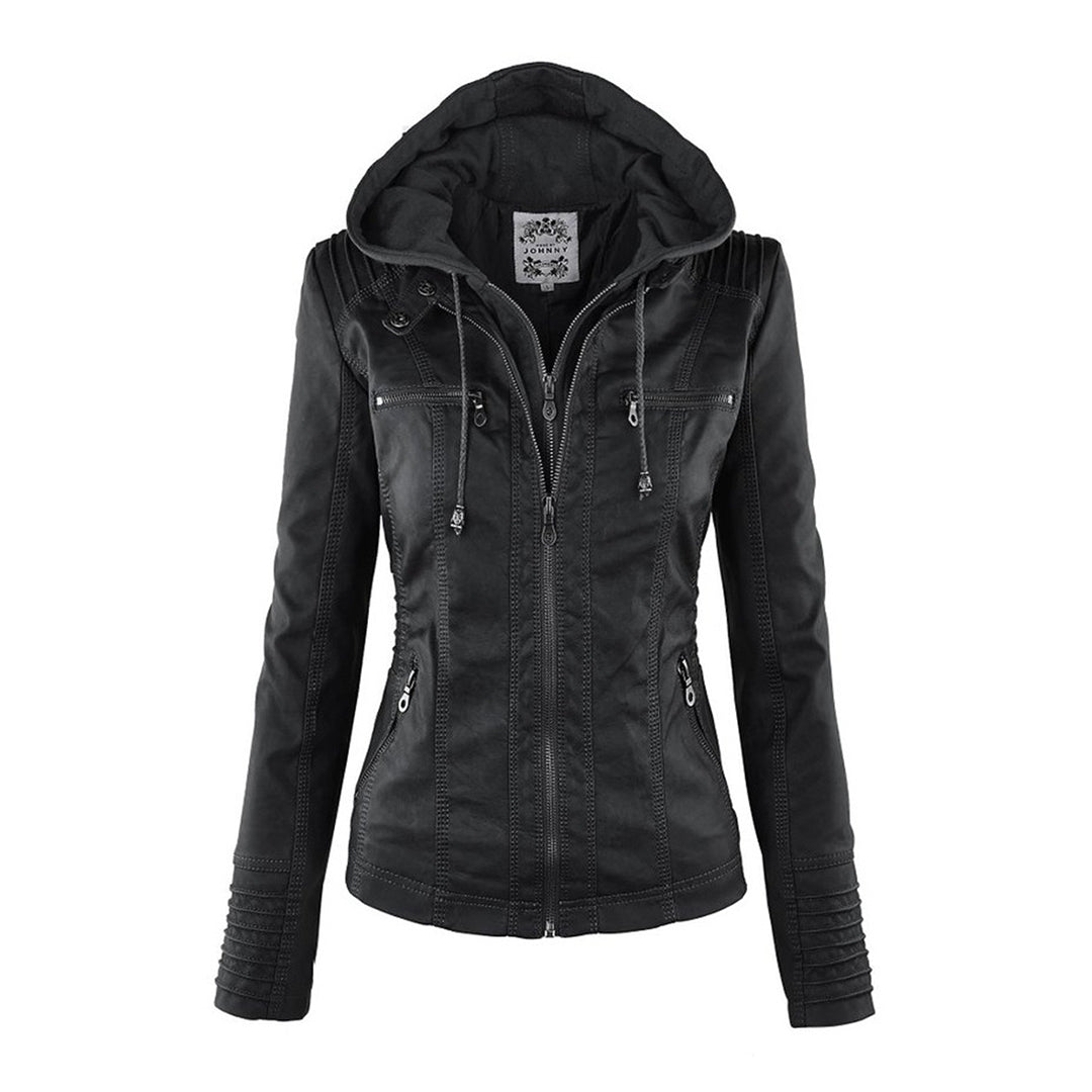 CALORA_ Leren Overgangsjas met capuchon voor dames