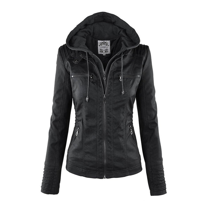 CALORA_ Leren Overgangsjas met capuchon voor dames