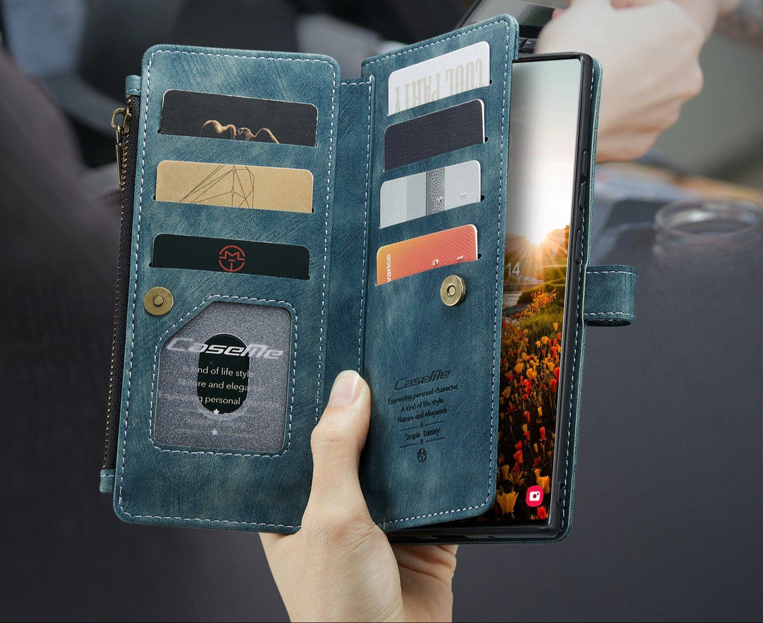 CALORA_ Leren Portemonnee Hoes met Rits voor Samsung Galaxy