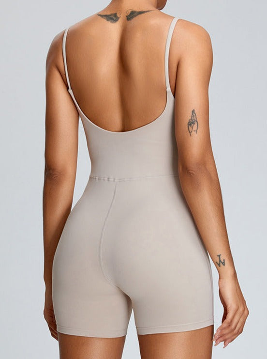 CALORA_ Licht Khaki Mouwloze Sexy Actieve Jumpsuit voor Vrouwen