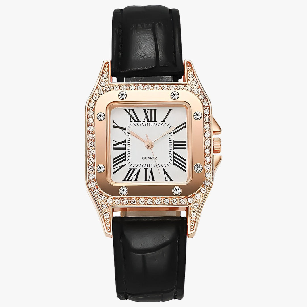 Lijoux | Horloge met quartz lederen wijzerplaat-Horloges-Calora-Zwart-Calora