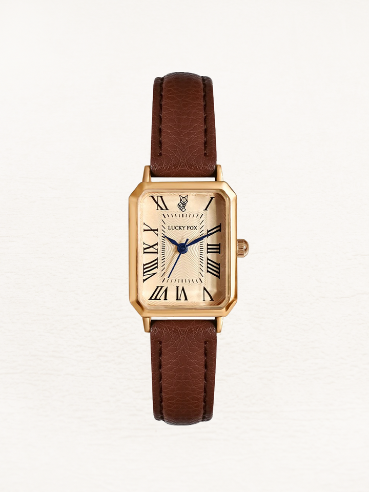 CALORA_ Lijoux Leren Dames Horloge met Vierkante Kast - Goud en Bruin