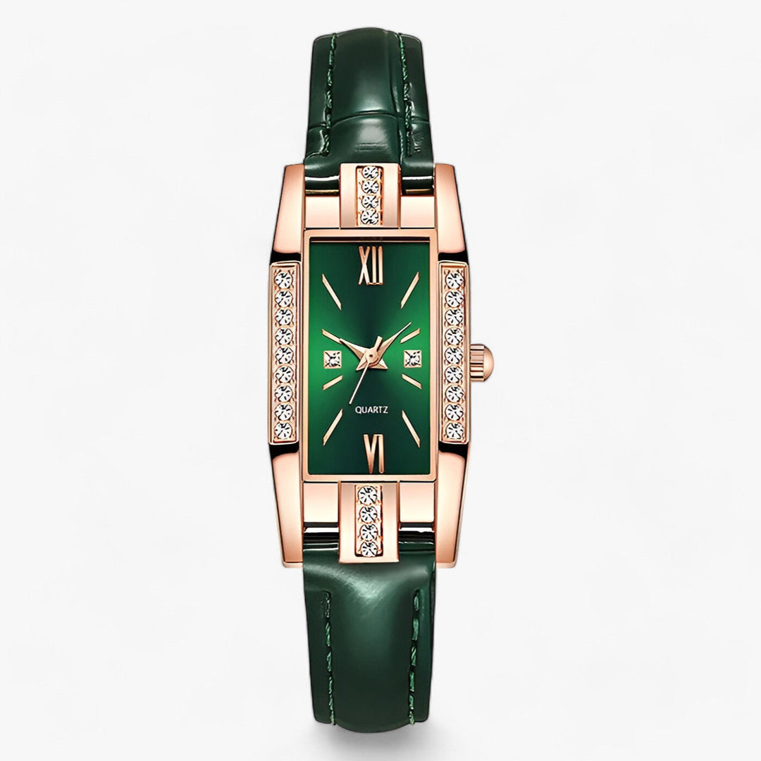 Lijoux | Rechthoekig Damespolshorloge met Diamanten-Horloges-Calora-Groen-Calora