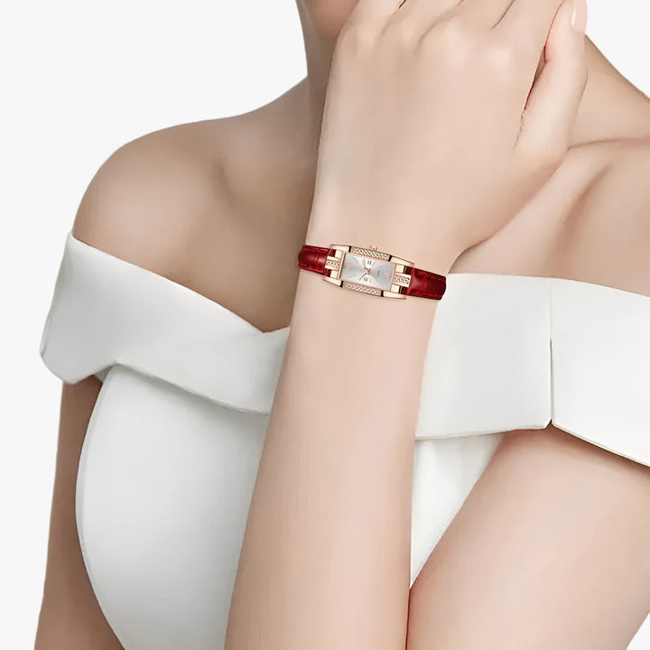 Lijoux | Rechthoekig Damespolshorloge met Diamanten-Horloges-Calora-Rood-Calora