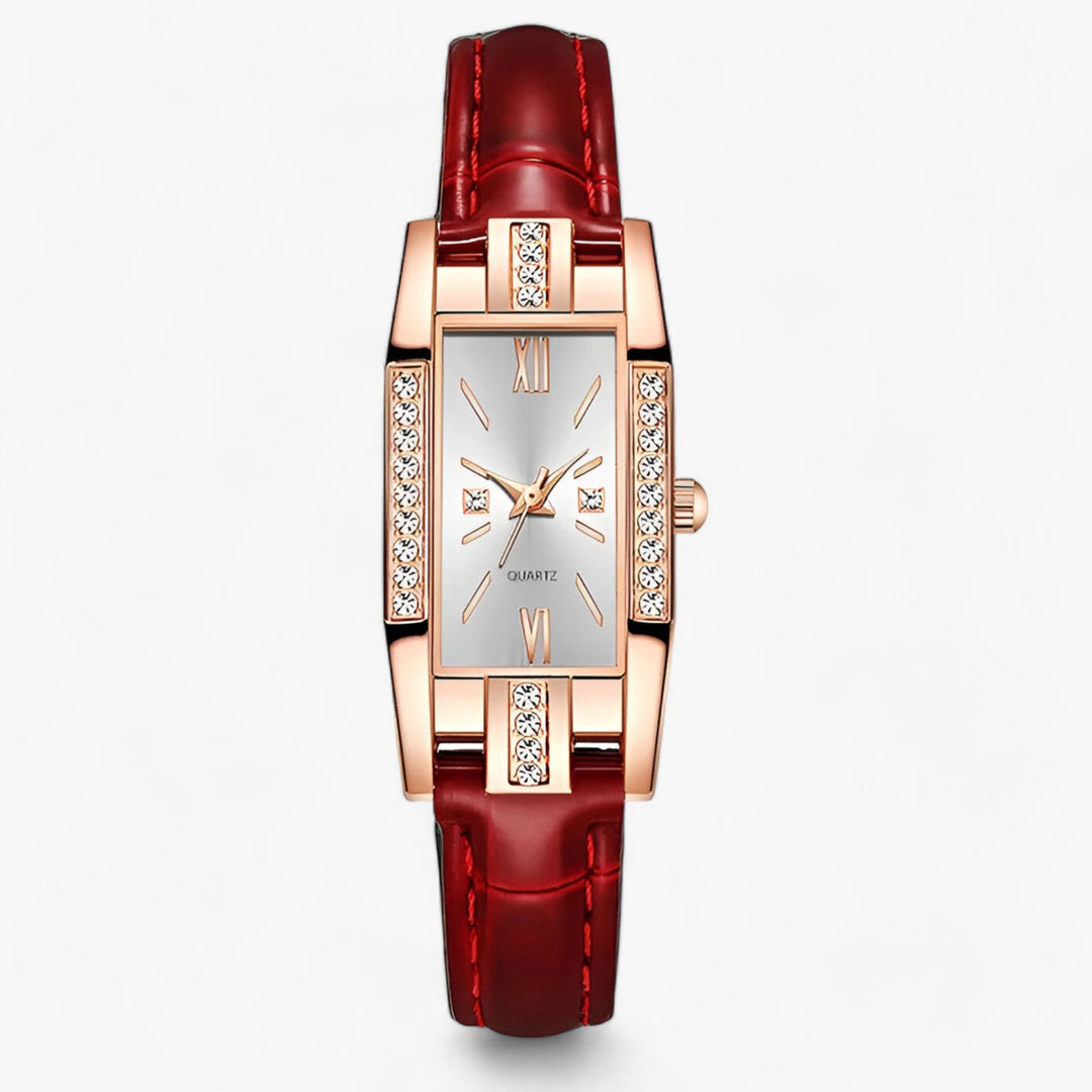 Lijoux | Rechthoekig Damespolshorloge met Diamanten-Horloges-Calora-Rood-Calora