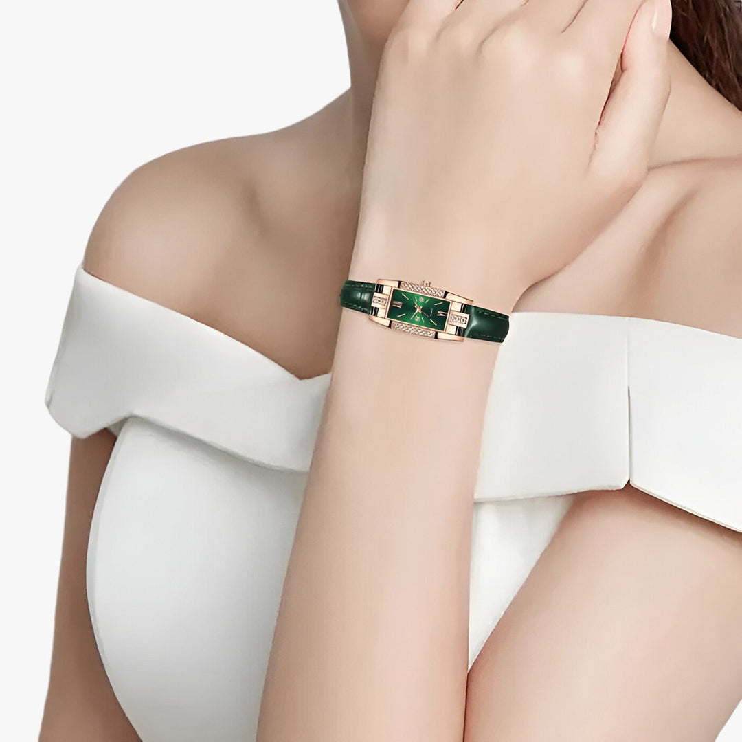 Lijoux | Rechthoekig Damespolshorloge met Diamanten-Horloges-Calora-Rood-Calora