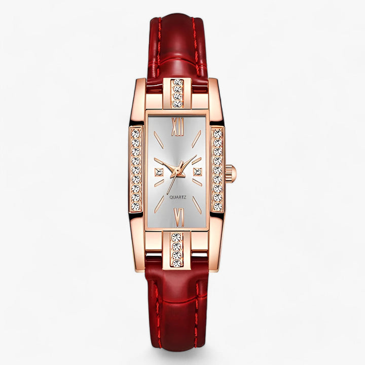 Lijoux | Rechthoekig Damespolshorloge met Diamanten-Horloges-Calora-Rood-Calora