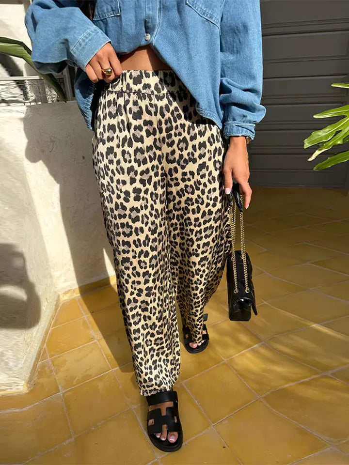 Lila | Luipaard Wide Fit Losse Broek-Wijde Broeken-Calora-S-Calora