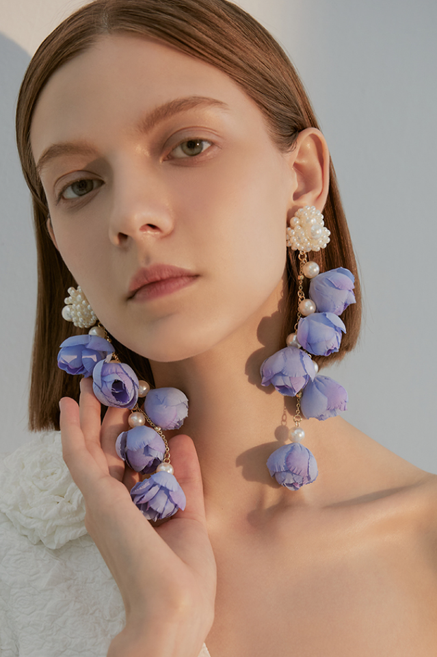 Lina | Elegante Bloemvormige Druppel Oorbellen-Armbanden-Calora-Paars-Calora