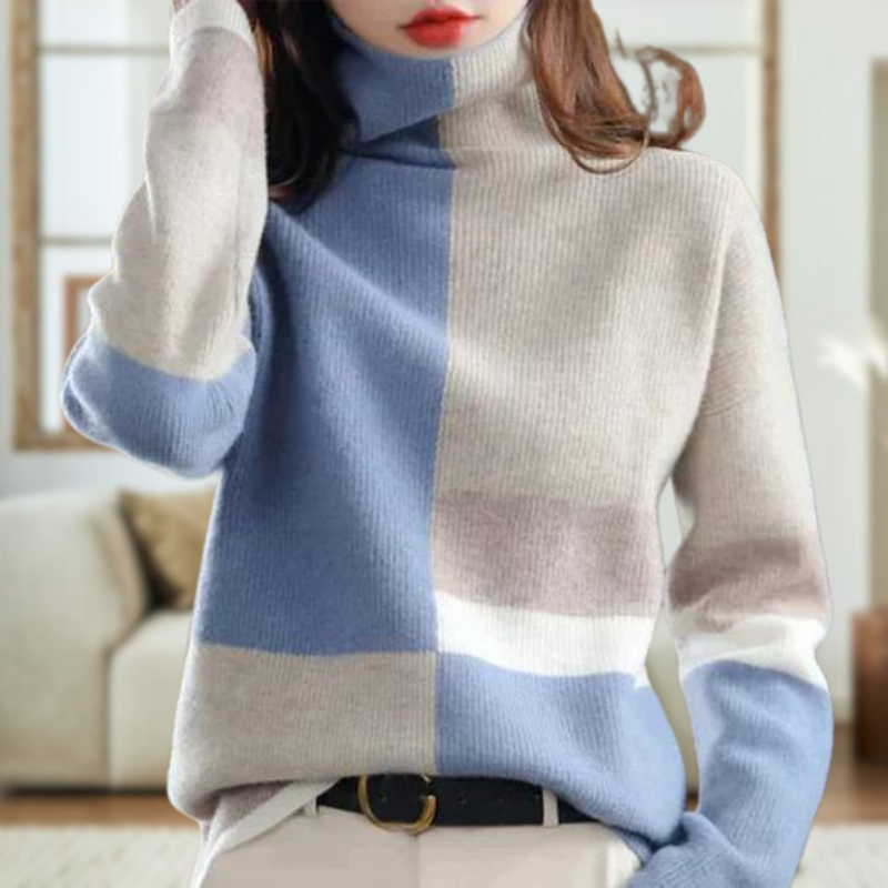 Lineva | Elegante blauw-witte combinatietrui-Blazers & Vesten-Calora-Blauw-Eén maat-Calora