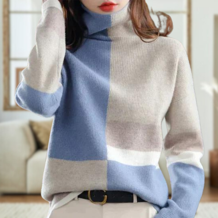 Lineva | Elegante blauw-witte combinatietrui-Blazers & Vesten-Calora-Blauw-Eén maat-Calora