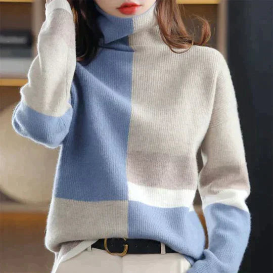 Lineva | Elegante blauw-witte combinatietrui-Blazers & Vesten-Calora-Blauw-Eén maat-Calora
