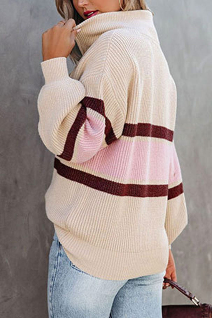 Lineva | Revers rits trui met lange mouwen-Blazers & Vesten-Calora-Beige-S-Calora