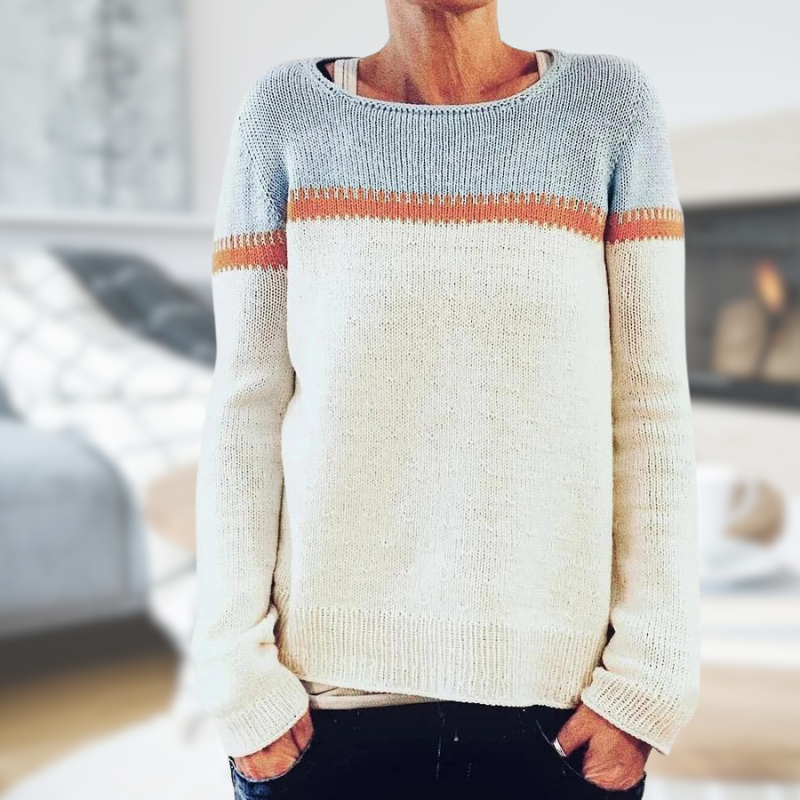 Lineva | Ronde hals losse trui-Blazers & Vesten-Calora-Abrikoos en grijs-S-Calora
