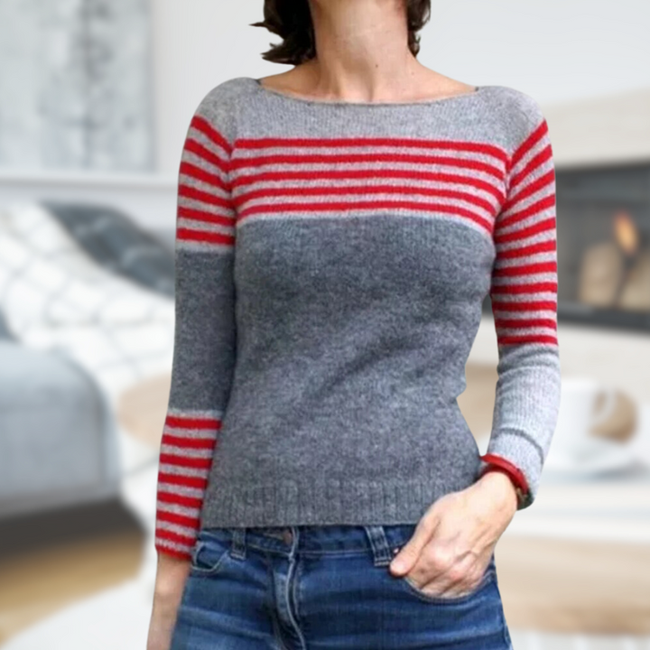 Lineva | Ronde hals losse trui-Blazers & Vesten-Calora-Abrikoos en grijs-S-Calora