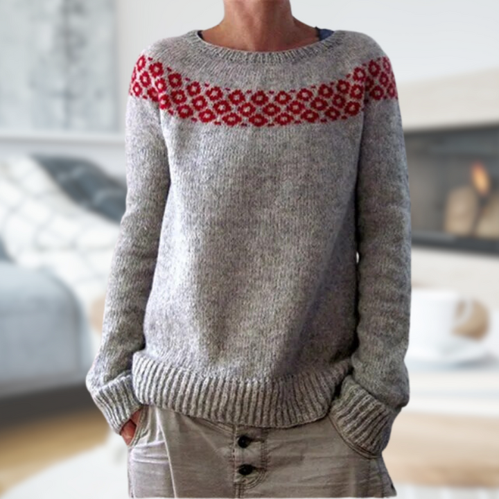 Lineva | Ronde hals losse trui-Blazers & Vesten-Calora-Abrikoos en grijs-S-Calora