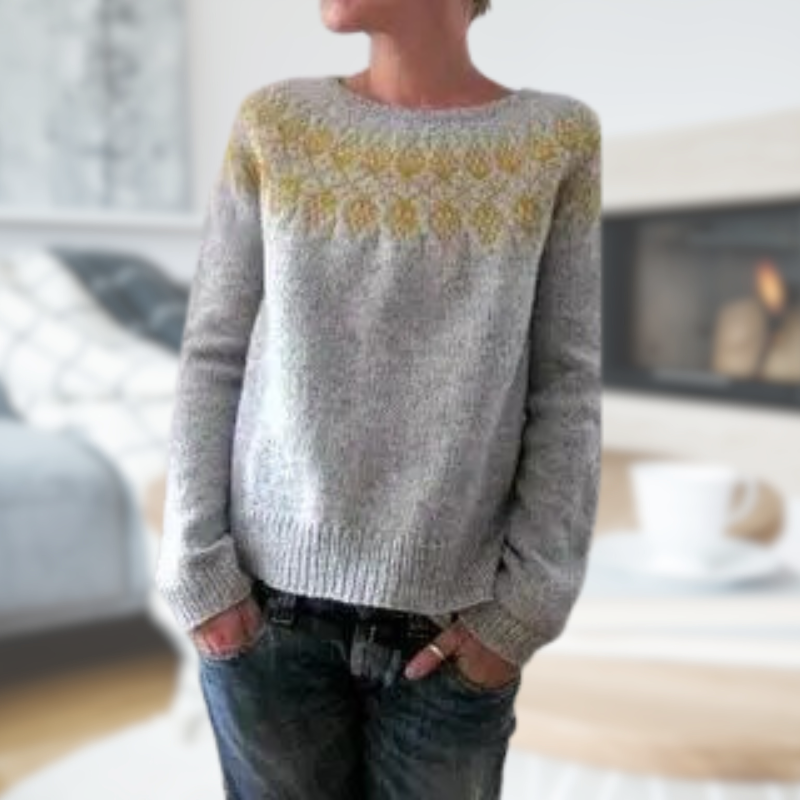 Lineva | Ronde hals losse trui-Blazers & Vesten-Calora-Abrikoos en grijs-S-Calora